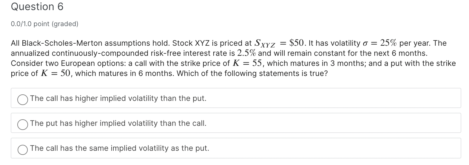 option pricing, please provide correct answer. Thanks a lot for kind help.