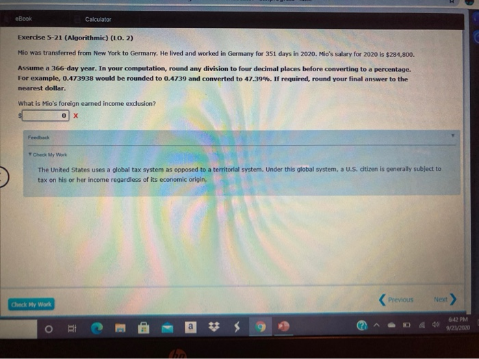  eBook Calculator Exercise 5-21 (Algorithmic) (LO. 2) Mio was transferred from