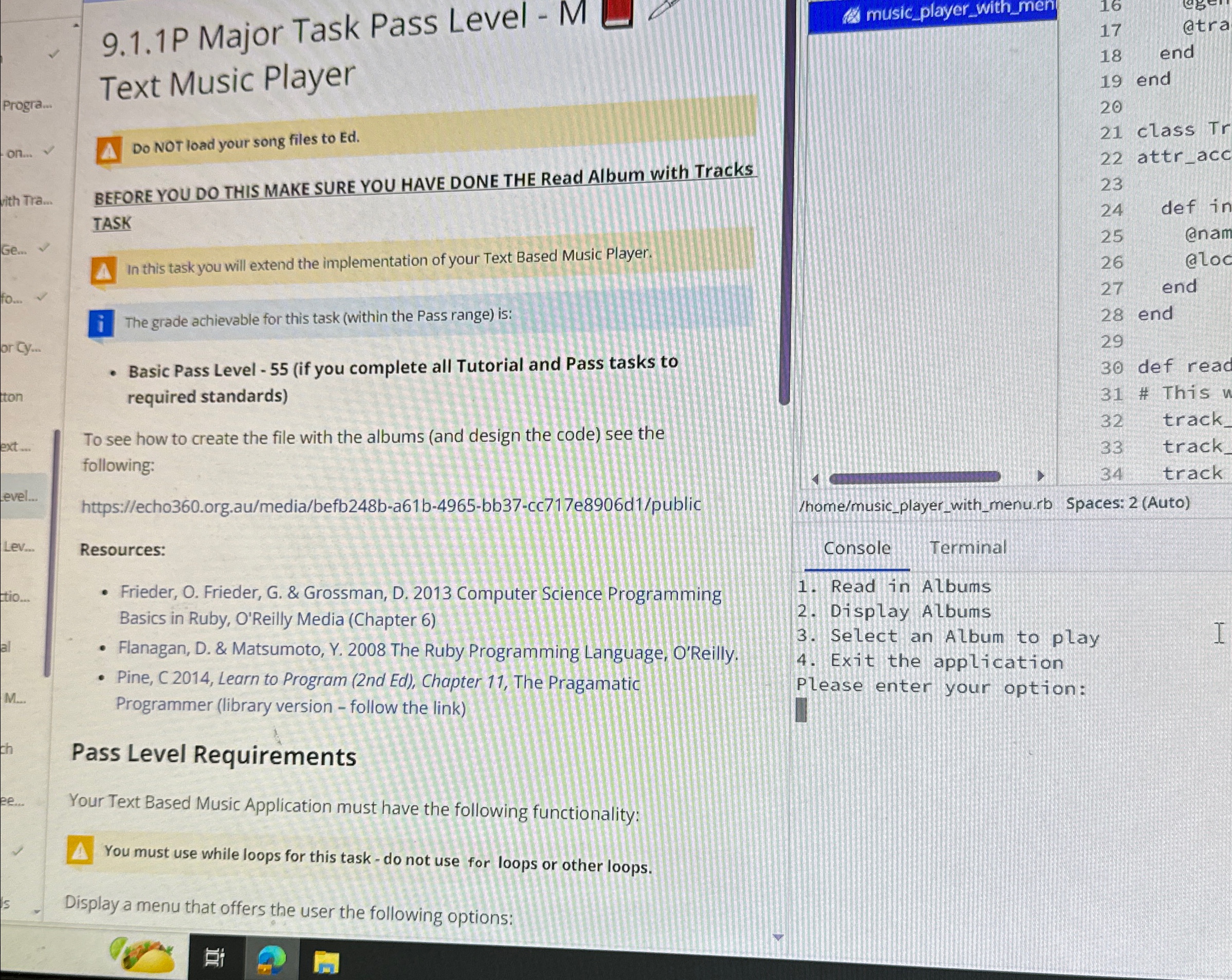  9.1.1P Major Task Pass Level - M Text Music Player BEFORE