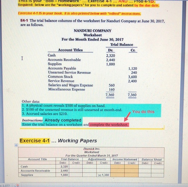 ProD 4-1D Required: below are the "working papers" for you to