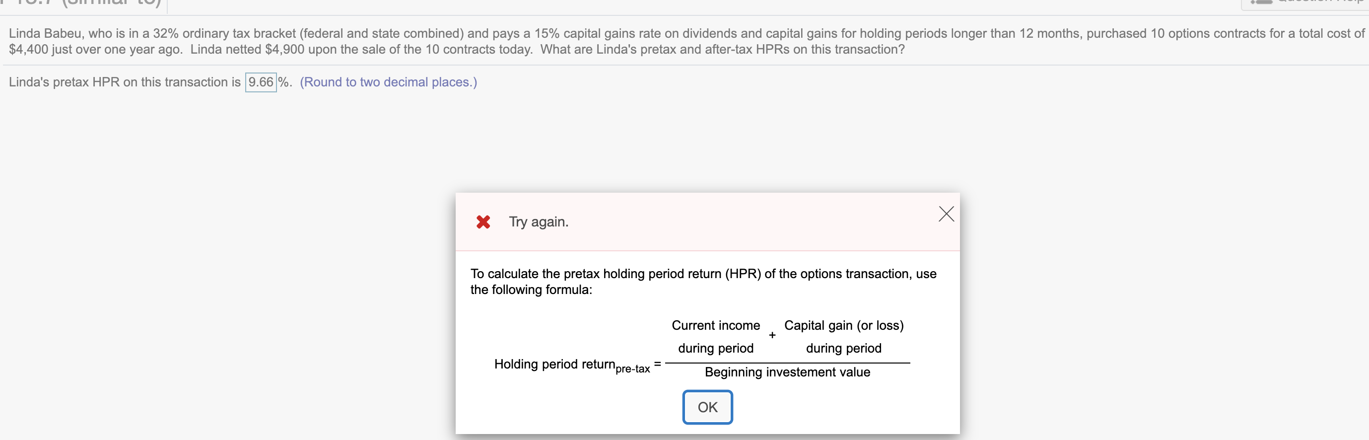 the answer is wrong, please help with formula provided that was the