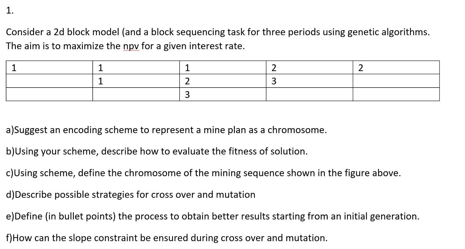 Consider a 2d block model (and a block sequencing task for