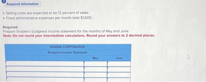 Additionally, Shadee's fixed manufacturing overhead is $9,000 per month, and variable manufacturing