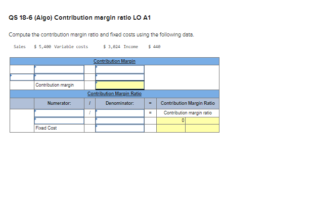  Compute the contribution margin ratio and fixed costs using the following