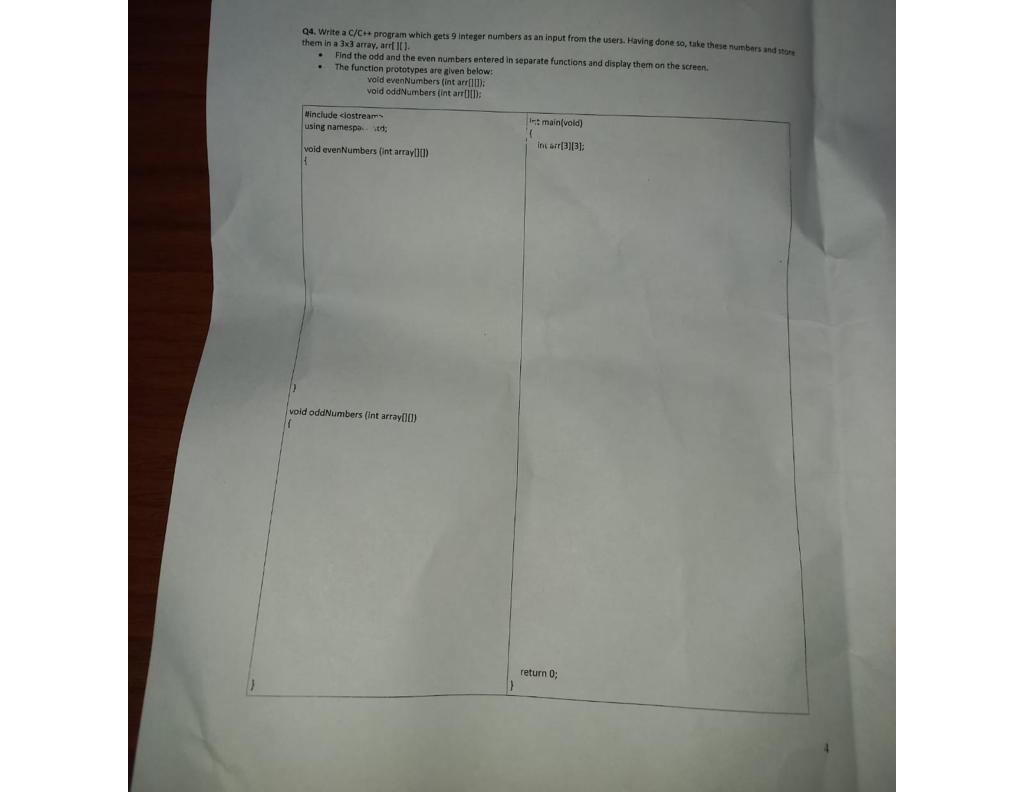  Q4. Write a CC+ program which gets 9 integer numbers as