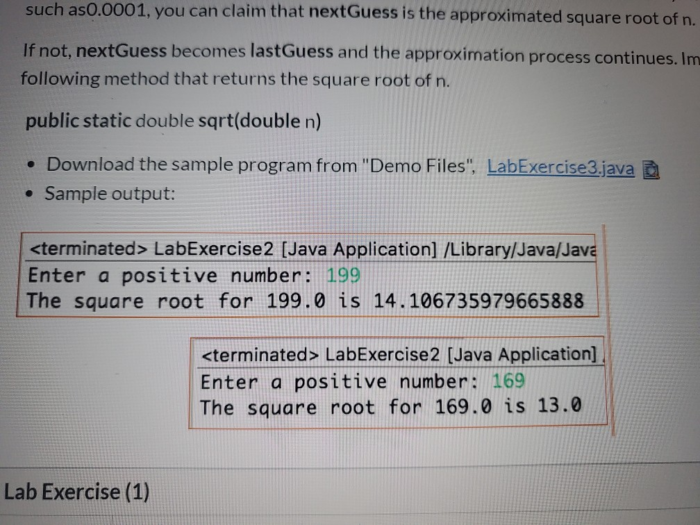 techniques for implementing the sqrt(square root) method in the Math class. One