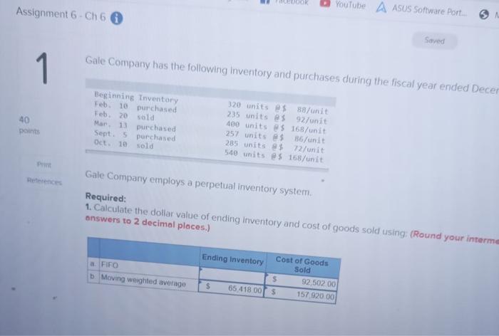  hi Assignment 6-Ch 6 1 40 points Print References Beginning Inventory