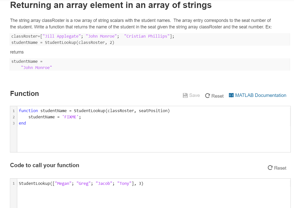  Returning an array element in an array of strings The string