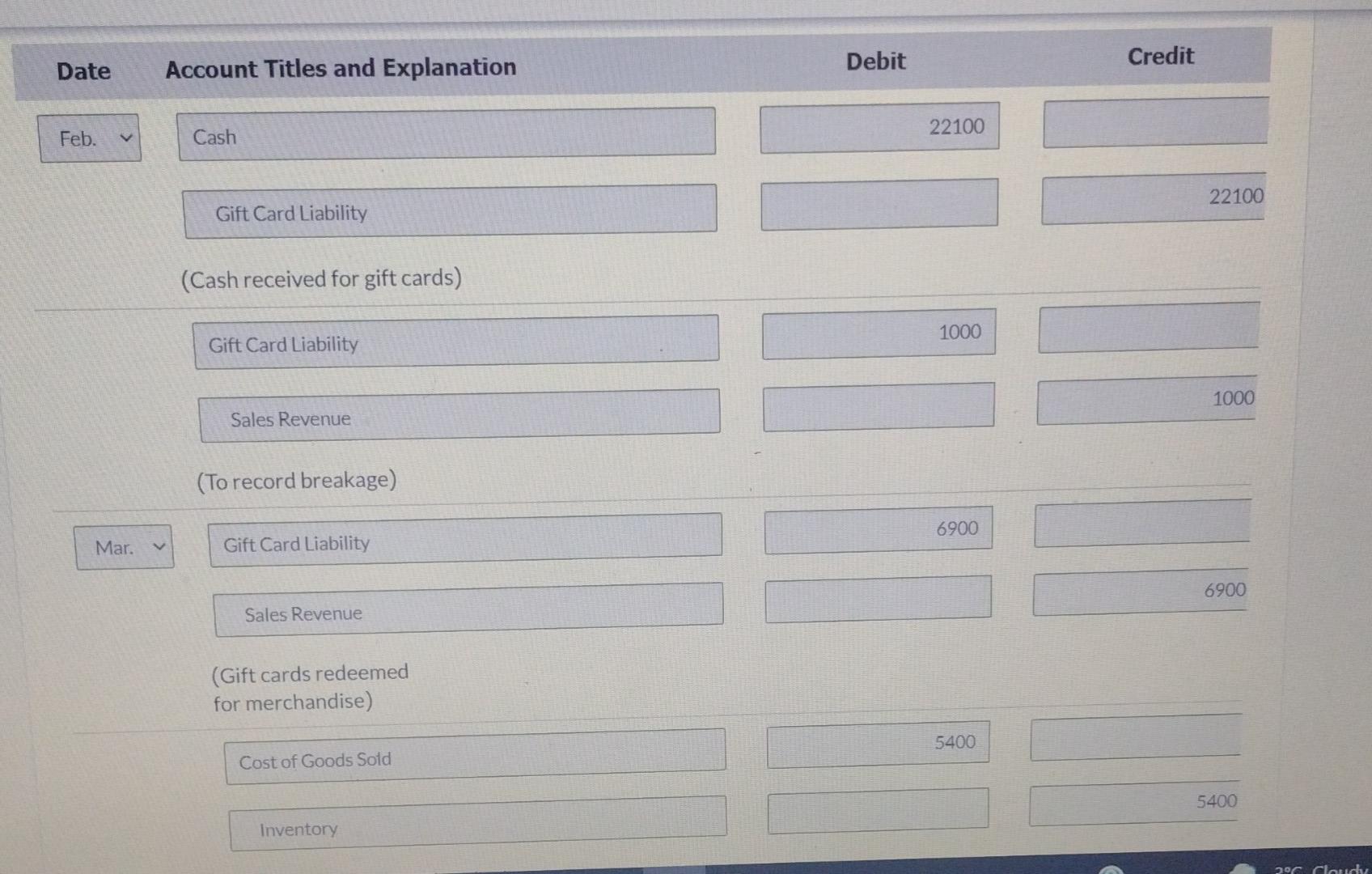 other values in it. During February, the last month of the fiscal