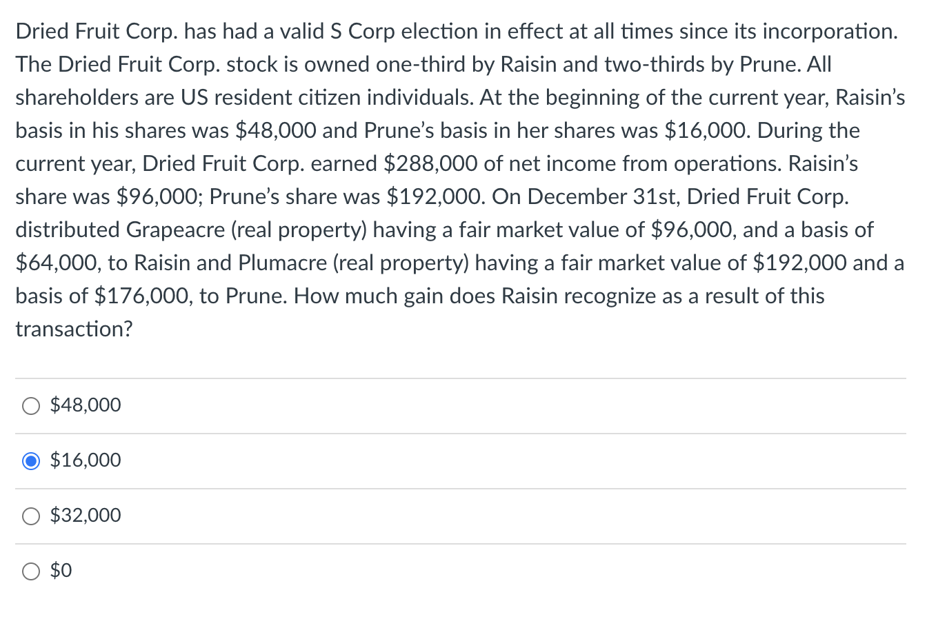  Question 9: Dried Fruit Corp. has had a valid S Corp