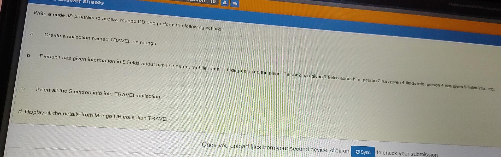  urgent sheets Write a node JS program to access mongo DB