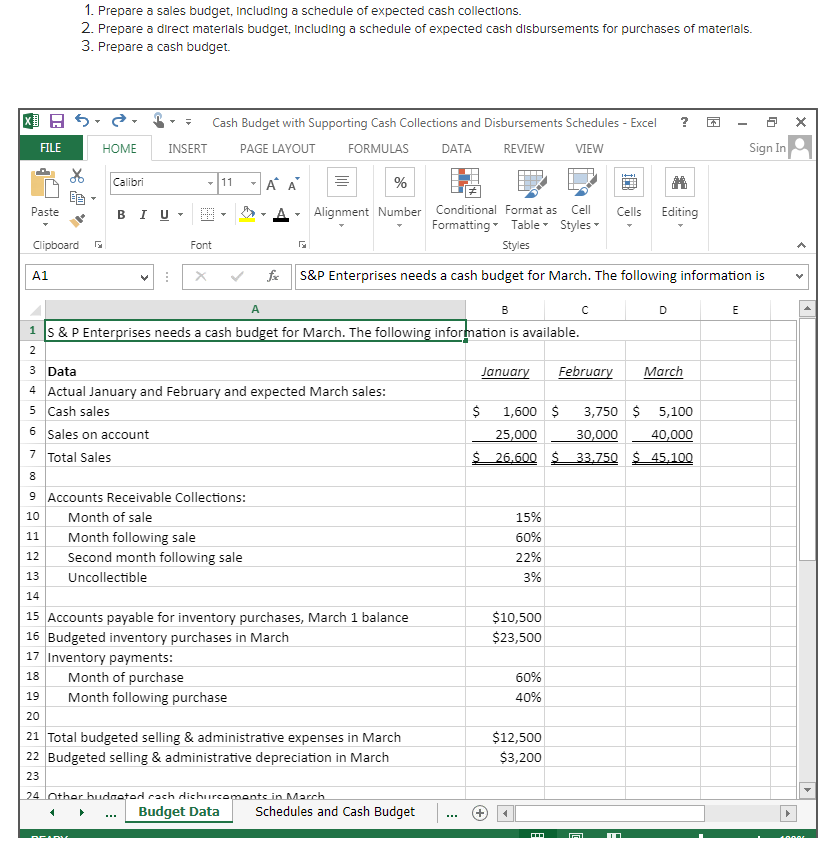 With the cell reference please 1. Prepare a sales budget, including a