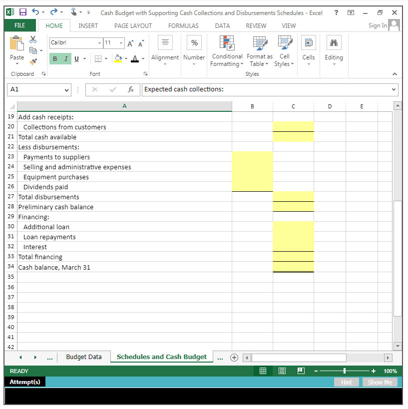 a cash budget. ? - Cash Budget with Supporting Cash Collections and