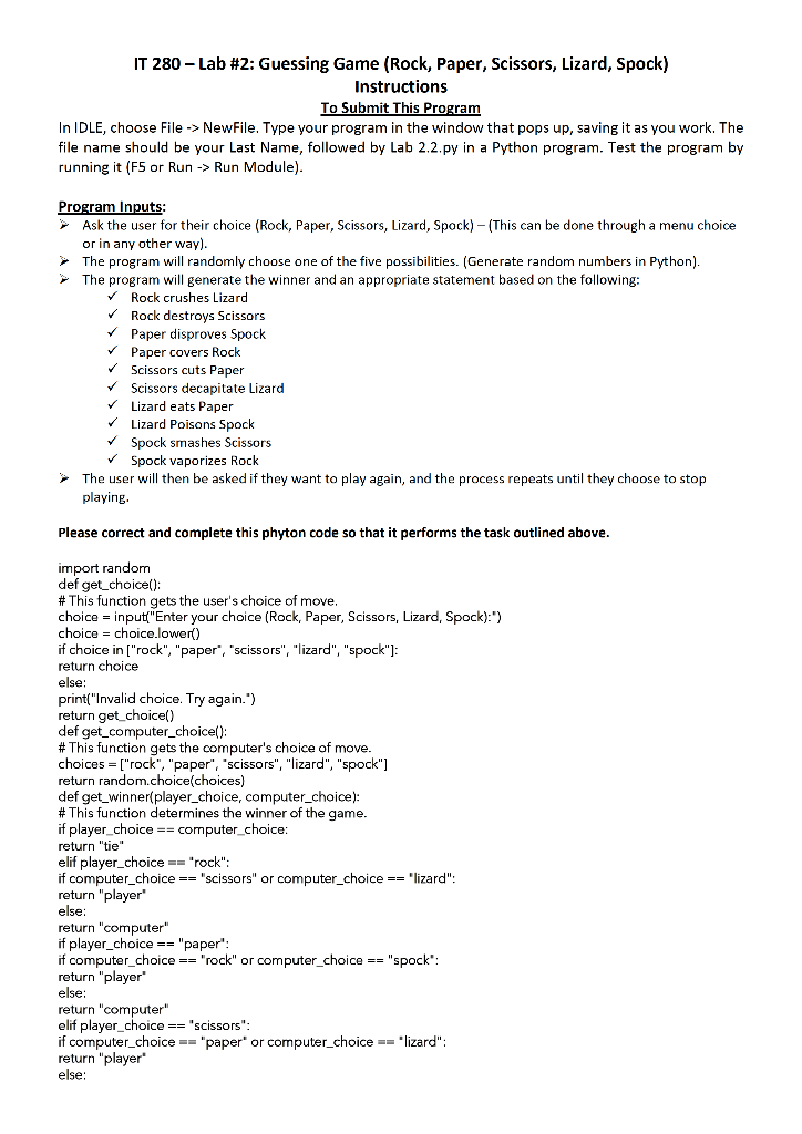 Please complete and correct this phyton code so that it performs the