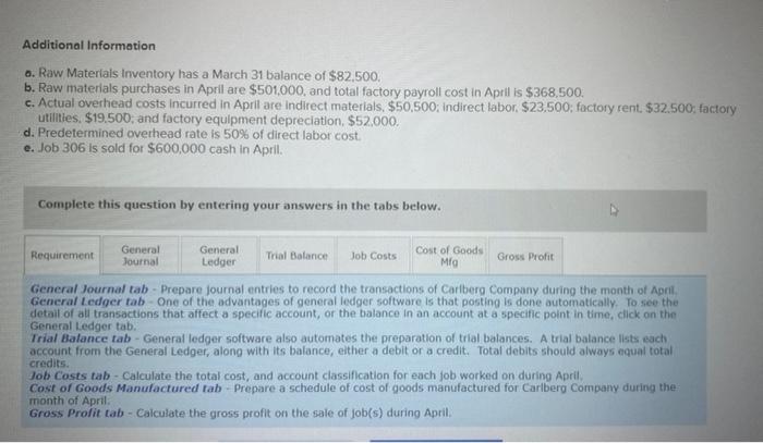 P4 Carlberg Company shows the following costs for three jobs worked on