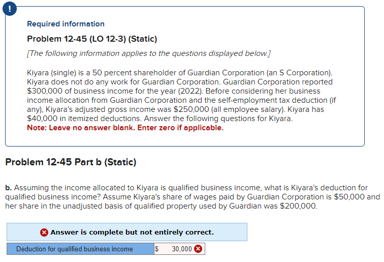  Required information Problem 12-45 (LO 12-3) (Static) [The following information applies