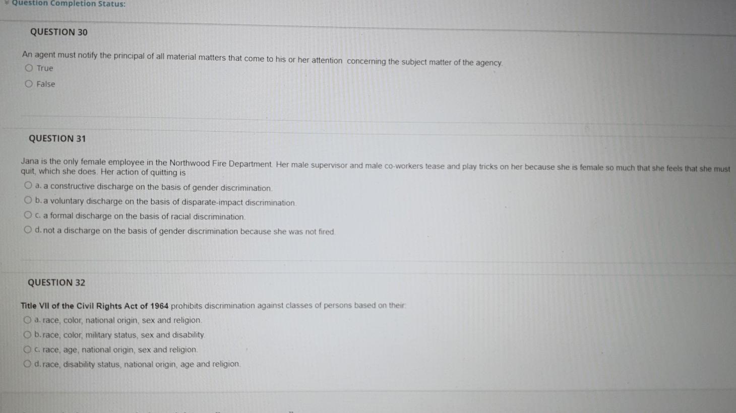 * Question Completion Status: QUESTION 30 An agent must notify the