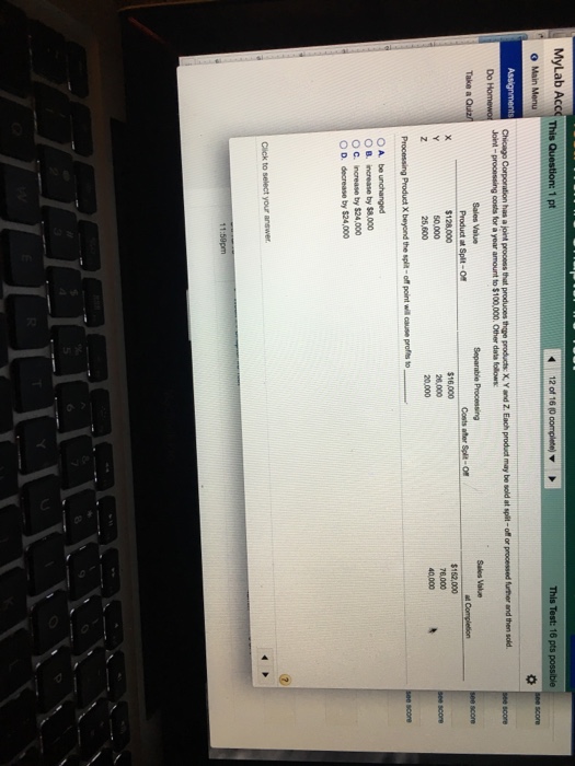  This This Test: 16 pts Joint-processing costs for a year amount