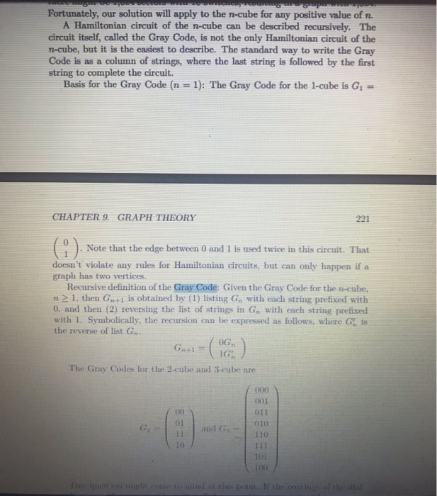 Gray code, G+1, given in the text, and assuming G, satisfies the