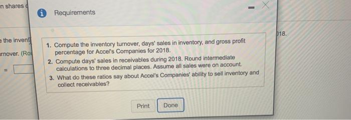 Accel's has 10,000 common shares outstanding during 2018 Read the requirements Requirement