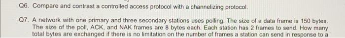Q6 Q6. Compare and contrast a controlled access protocol with a channelizing