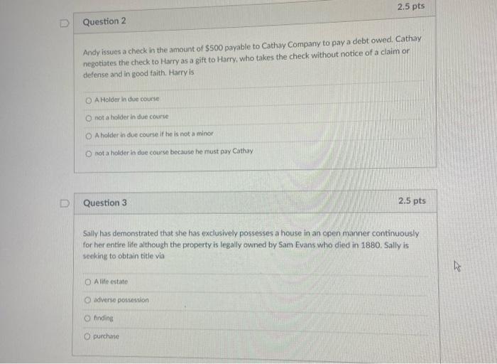  2.5 pts Question 2 Andy issues a check in the amount