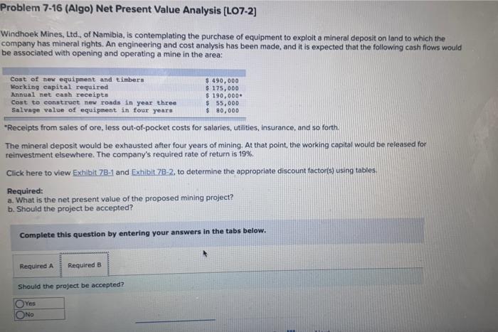 Mines, Ltd., of Namibia, is contemplating the purchase of equipment to exploit
