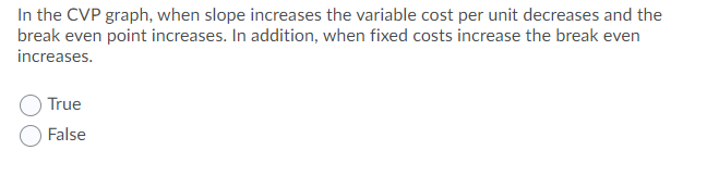 and a higher margin of safety. True False In the CVP graph,
