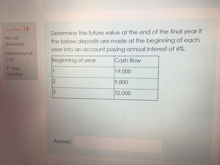  Question 16 Not yet answered Determine the future value at the