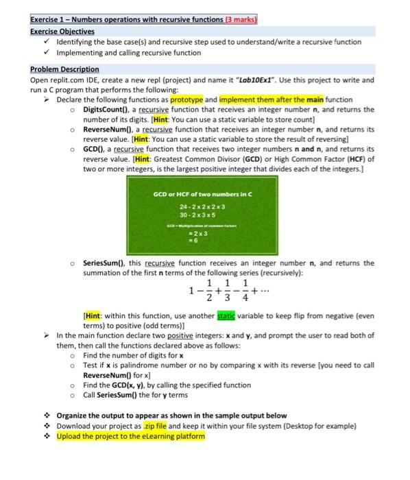 C Language - Programming Exercise 1 - Numbers operations with recursive functions