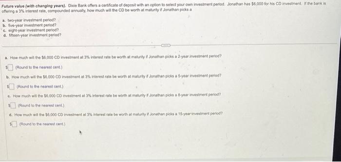  Future value (with changing years). Dive Bark offers a cerffcate of