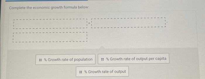  Complete the economic growth formula below: :: % Growth rate of