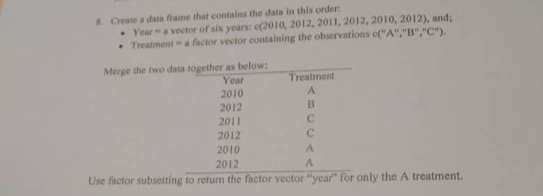 Use RStudio to solve 8. Create a data frame that contains the