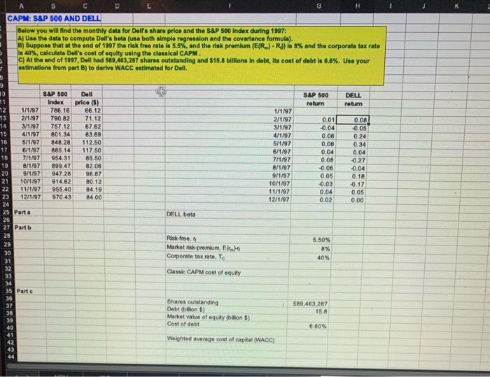  A B D CAPM: S&P 500 AND DELL Below you will