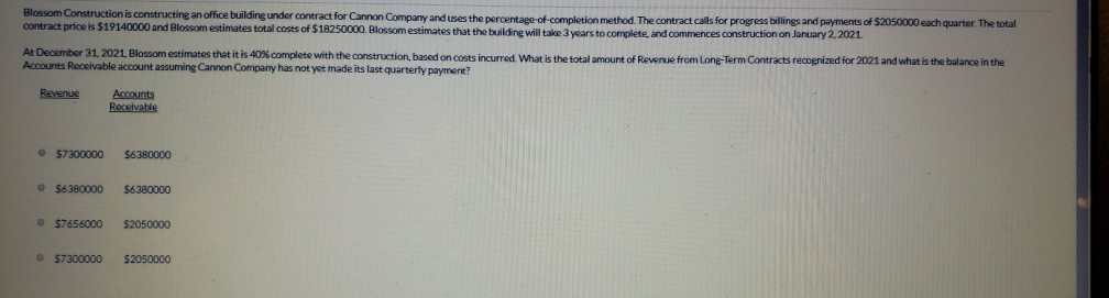 Blossom Construction is constructing an office building under contract for Cannon