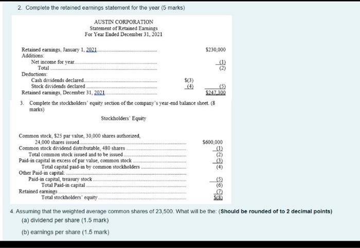 AUSTIN CORPORATION Statement of Retained Earnings For Year Ended December 31, 2021