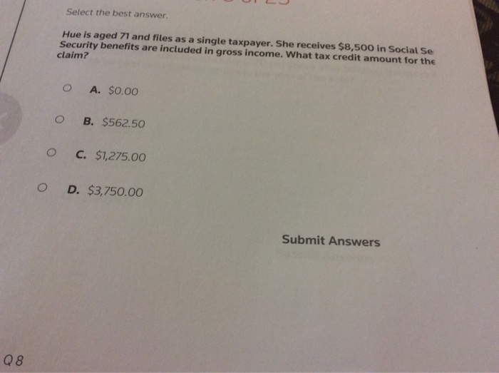  Select the best answer. Hue is aged 71 and files as