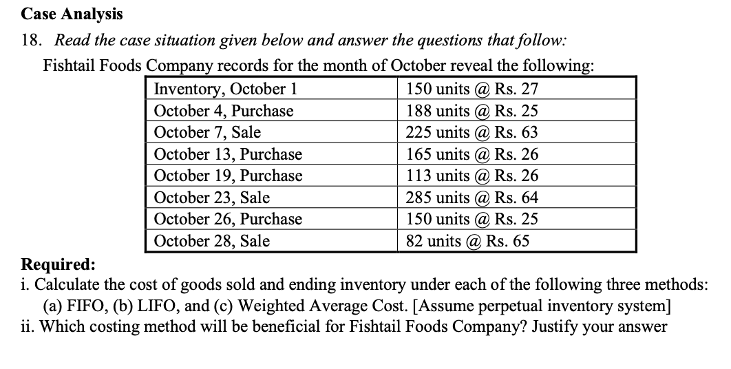 Case Analysis 18. Read the case situation given below and answer