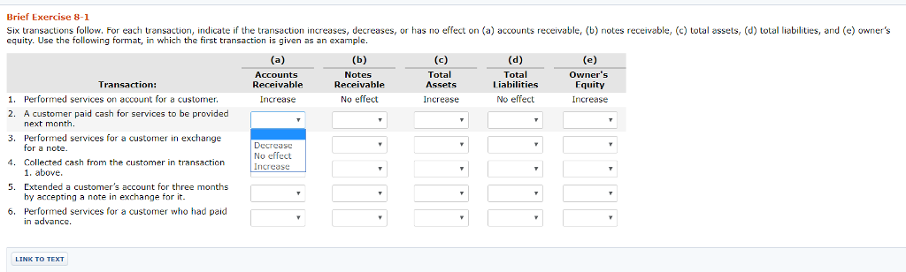  Brief Exercise 8-1 ?? ransactions ollow. For each ransaction lndicate the