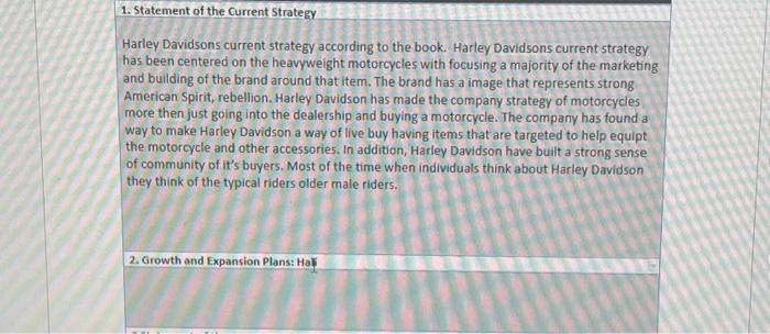 please answer number 2 using updated and current plans for harley davidson.