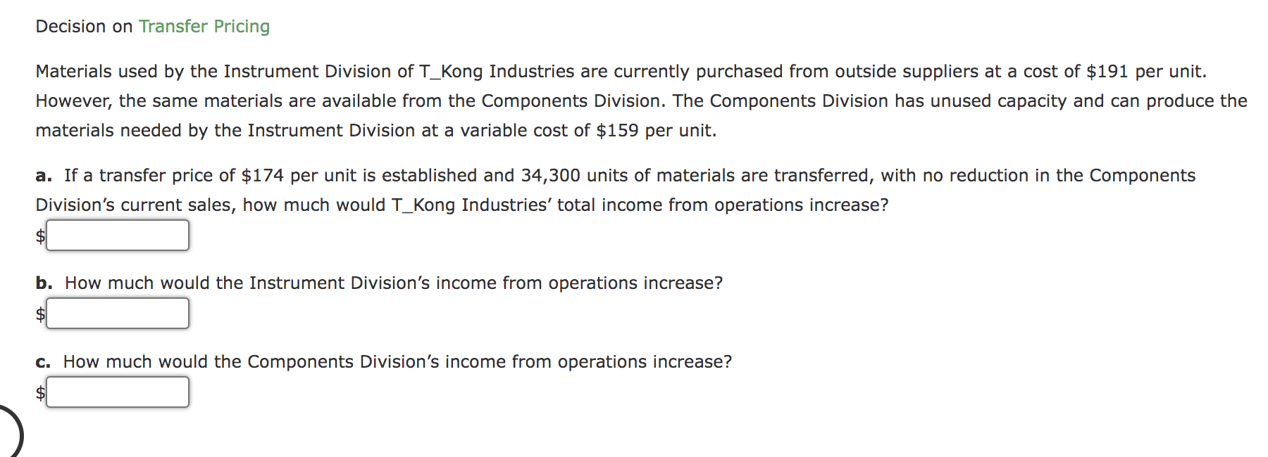  Decision on Transfer Pricing Materials used by the Instrument Division of