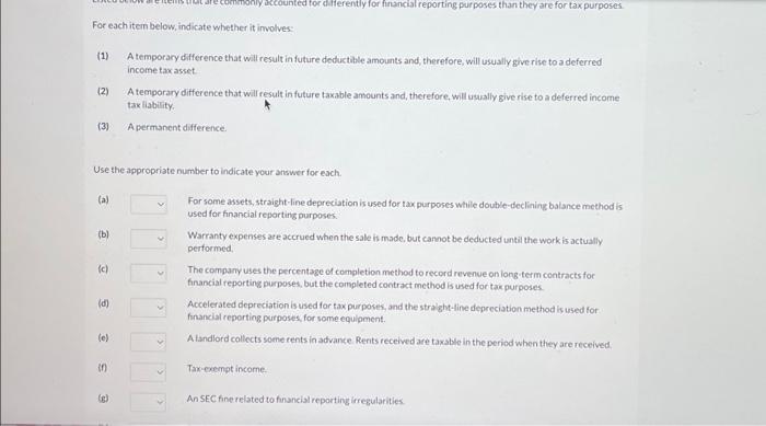  For each item below, indicate whether it involves: (1) (2) (3)