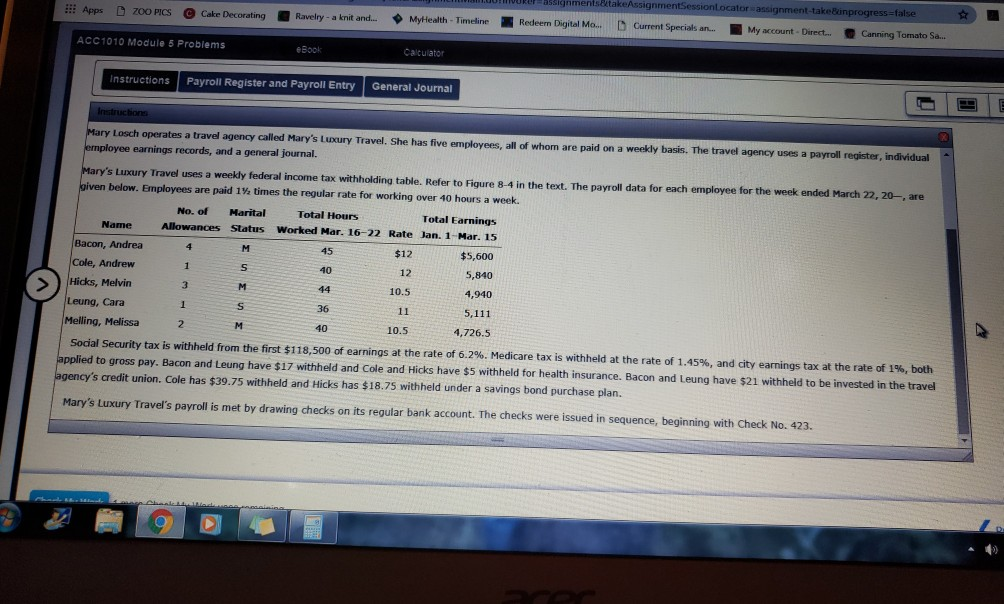 Entry General Journal Register and Payroll Journal Entry Prepare a payroll register
