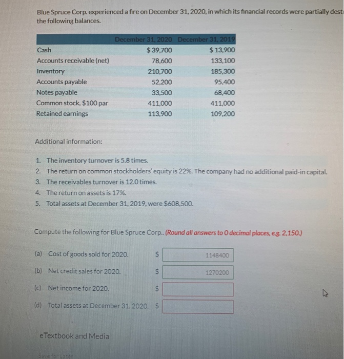 following balances. Cash Accounts receivable (net) Inventory Accounts payable Notes payable Common