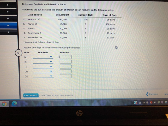 determine due date and interest on notes determine the due date and
