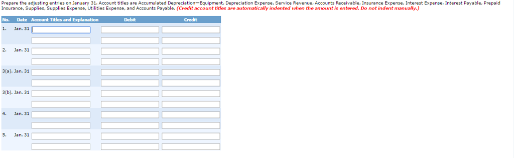 During the first month of operations, the following transactions occurred. 1. Performed