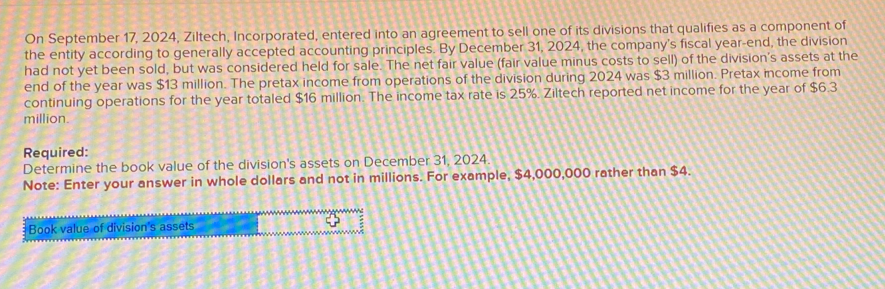  On September 17,2024, Ziltech, Incorporated, entered into an agreement to sell