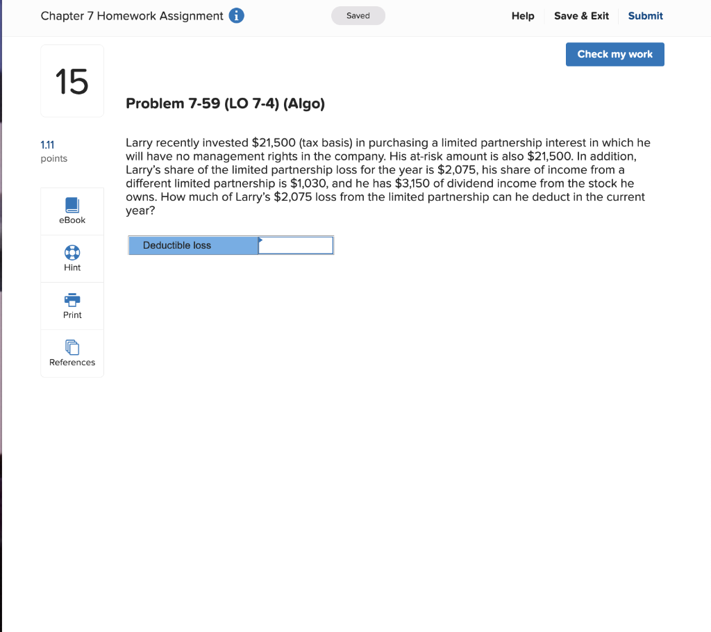  Chapter 7 Homework Assignment i Saved Help Save & Exit Submit