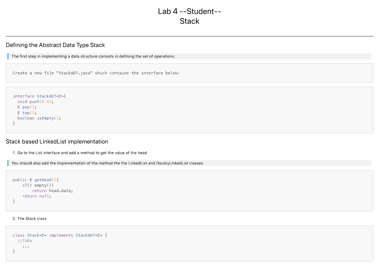  Stack based LinkedList implementation 1. Go to the List interface and