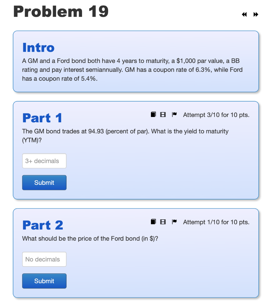  Problem 19 Intro A GM and a Ford bond both have